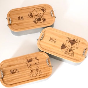 Lunch box lunch box personalized kindergarten lunch box lunch box bamboo name animal tractor for child / children bread box engraved sustainably