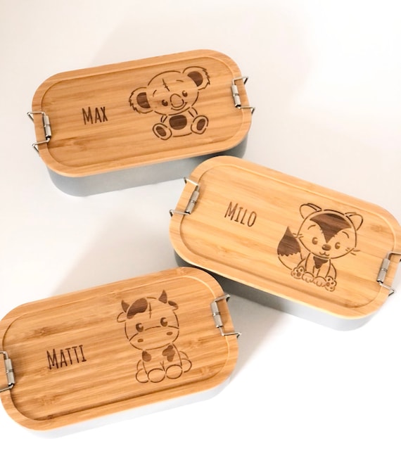 Lunchbox Brotdose personalisiert Kindergarten Vesperbox Vesperdose Bambus  Name Tier Traktor fr Kind / Kinder Brotbox graviert nachhaltig - Etsy.de