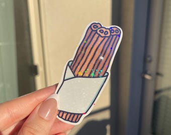 Holographic Churros Sticker! Sparkly Laminated hand drawn, hand made sticker! Cute Fair Food Nostalgia