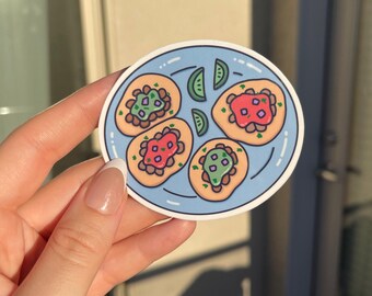 Street Taco Plate Sticker! Red and Green Salsa on This Adorable Hand Made, Hand Drawn Sticker!