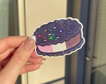 Holographic Neapolitan Ice Cream Sandwich Sticker! Hand Made, Hand Drawn, Cute Ice Cream Laminated Sticker!