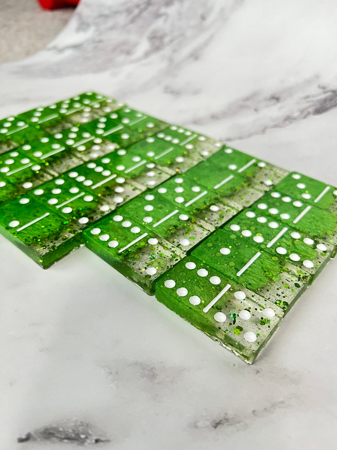 Custom Green Domino Set, Professional Sized Double 6 Set, Family Game