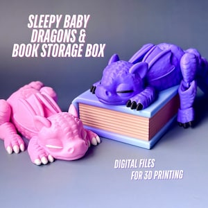 Arquivos para Impressão 3D // Dragões Bebês Sonolentos Flexíveis e Caixa Organizadora de Livros de Papelaria