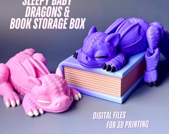 Archivos de impresión 3D // Caja de almacenamiento flexible de dragones bebés dormilones y libros de papelería