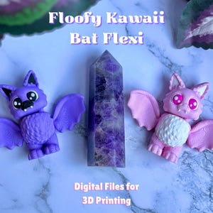 3D Printing Digital File // Floofy Kawaii Bat Flexi, Articulated Spooky Cute Halloween Model
