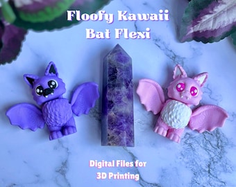 Digitaal bestand 3D-printen // Floofy Kawaii Bat Flexi, articulated Spooky Cute Halloween-model