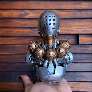 Antique Style Zenyatta Hand Painted Bust - Overwatch Model Fan Art Vintage Gift Gamer Collectible