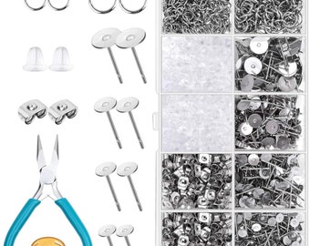 Earring Posts and Backs, 1800pcs Stainless Steel Stud Earring Kit with Earring Base Studs, Earring Backs and Jump Rings by Fablise Craft