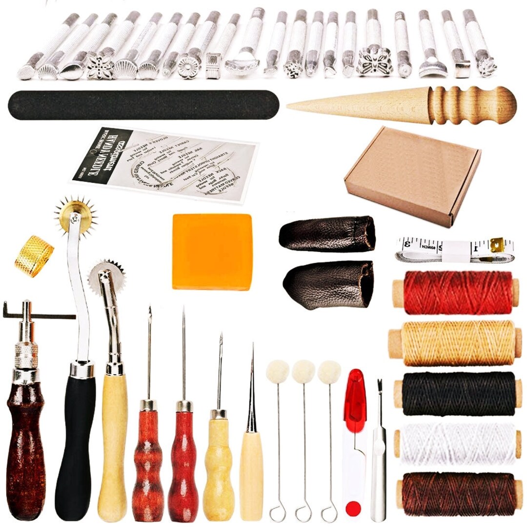Leather Sewing Kit, Leather Working Tools And Supplies, Leather Working Kit  With Large-eye Stitching Needles, Waxed Thread, Leather Upholstery Repair