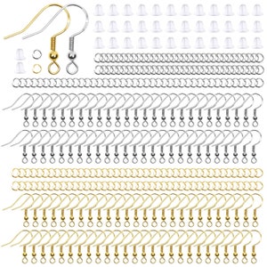 Hypoallergenic Earring Making Kit, Hooks, Jump Rings and Clear Earring Backs DIY Jewelry Making, 600Pcs - Silver and Gold by Fablise Craft