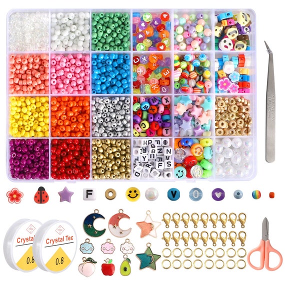 Seed Beads for Bracelets Making, Colorful Candy Beads Cute Polymer Letter  Spacer Smiley Face Hair Beads, 2989pcs 4mm by Fablise Craft 