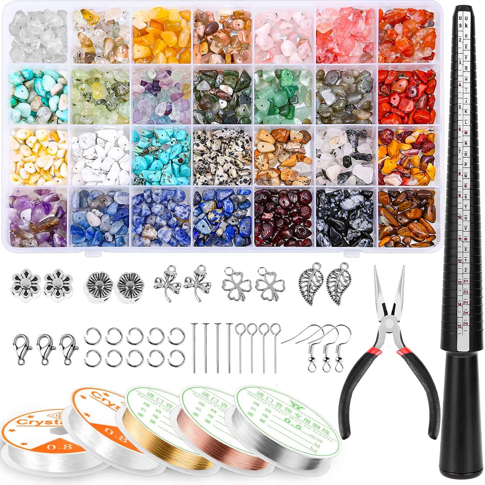 1760PCS Jewelry Making Kit 24 Colors Crystals Beads for Ring Making Kits  with Gemstone Chip Beads Jewelry Wire Pliers and Other Jewelry Making