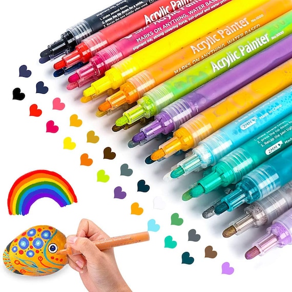 Acrylic Paint Pens Set of 12 Colors Ideal for Rocks, Glass, Wood, Fabric,  Canvas, Mugs, DIY Crafts Medium Tip Kit by Fablise Craft 