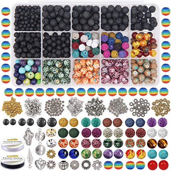 702Pcs Lava Beads Stone Kits with Chakra Beads and Spacers Beads Bracelet String for Diffuse Essential Oils Adult DIY Jewelry