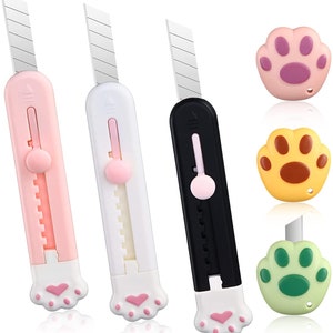 Cute Box Cutter Retractable Kawaii Knife Utility Kitty Letter Opener Cat Lovely Paw Box Cutter Knife Portable Cartons Cardboard, 6 Pieces.
