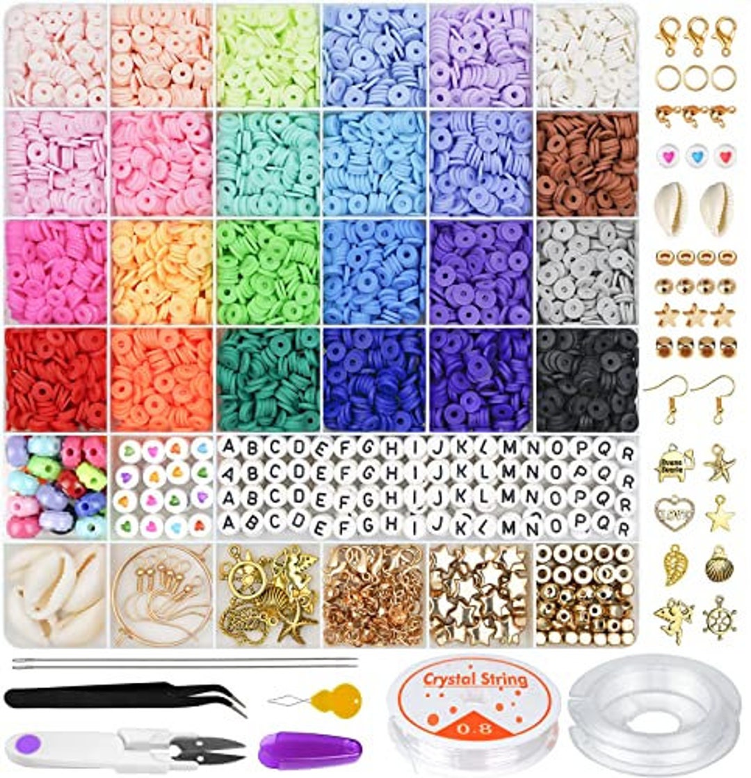 4800pcs 24 Colors 6mm Crafts DIY Clay Beads Set Round Flat Beads Polymer Clay Beads Disc Loose Spacer for Jewelry Making Bracelets, Adult Unisex, Size