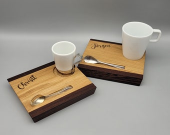 Espresso / Kaffe Serviertablet, Eiche, Wenge, edel, personalisierbar, Barista