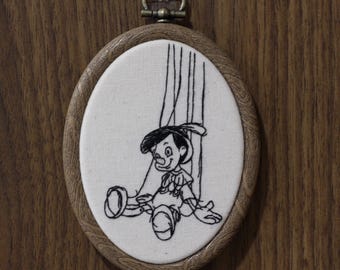 Pinocchio One of A Kind Small Hand Embroidered Finished Art