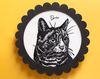 Custom Hand Embroidered Pet Portrait Black Thread