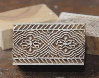 Wood Block for Printing, Geometric Flower Border, Hand Carved Indian Stamp
