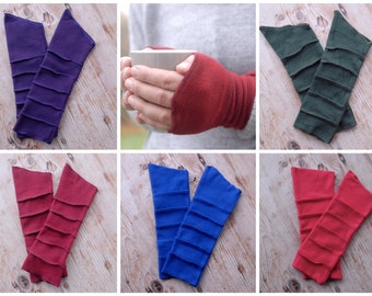 Wrist Warmers, Fleece, Handmade, Hand Warmers, Fingerless Gloves, Arm Warmers, Mittens, Wrist Cuffs, Blue, Purple, Green, Red, Burgandy