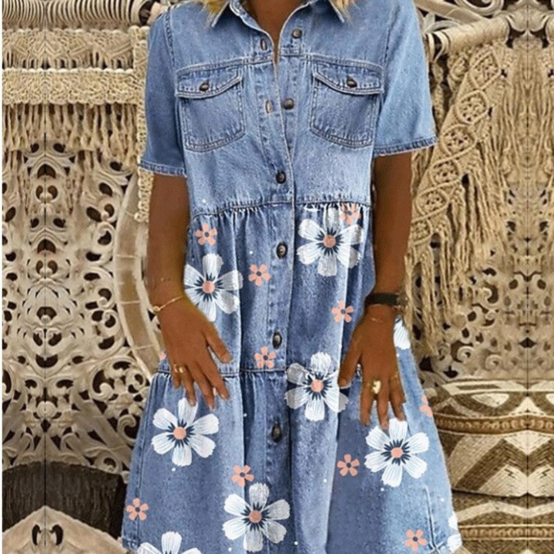 Flower Denim Colorful New Dress New Gift Dress High Quality Dress Etsy