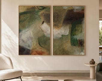 Abstract Textured Earthy Wall Art Set of 2, Mid-Century Modern Wall Print for Above Bed, Digital Download