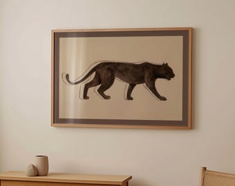 Animal Wall Art of Panther, Neutral Safari Nursery Decor, Cat Wall Art, Farmhouse Wall Print