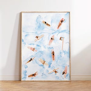 Impresión aérea de surfistas en la playa: Arte mural costero de California (JPEG)