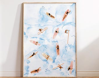Aerial Surfers Beach Print: California Coastal Wall Art (JPEG)