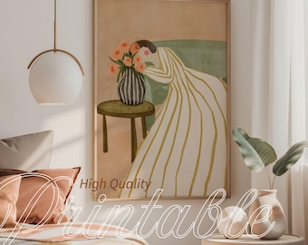 Minimalist Woman Figure Print, Sage Green Wall Art, Cozy Feminine Decor (Digital Download)
