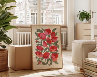 Poppy Illustration Print, Modern Botanical Floral Art (Digital Download)