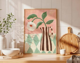 Pastel Floral Vase Print, Modern Cottage Wall Art (Digital Download)