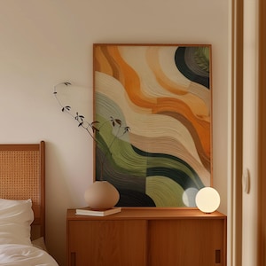 Lámina abstracta verde esmeralda: decoración de pared moderna de mediados de siglo (descarga digital)