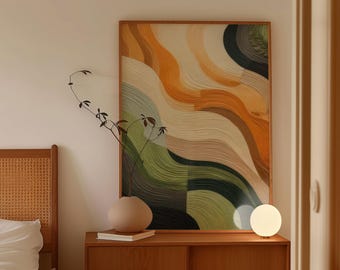 Emerald Green Abstract Art Print: Mid Century Modern Wall Decor (Digital Download)
