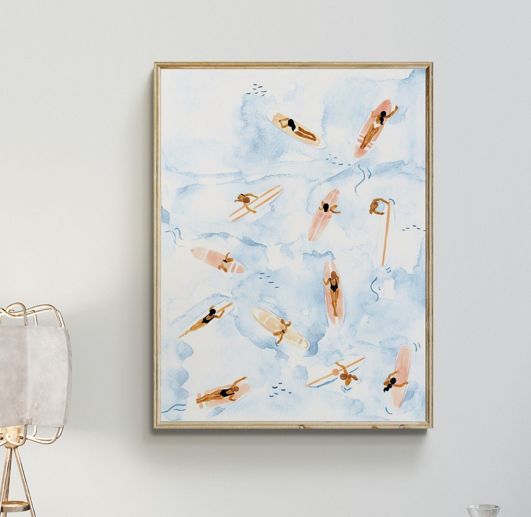 Aerial Surfers Beachy Wall Art, Beachy Wall Decor, Coastal Wall Art, Beachy Wall Prints, Summer