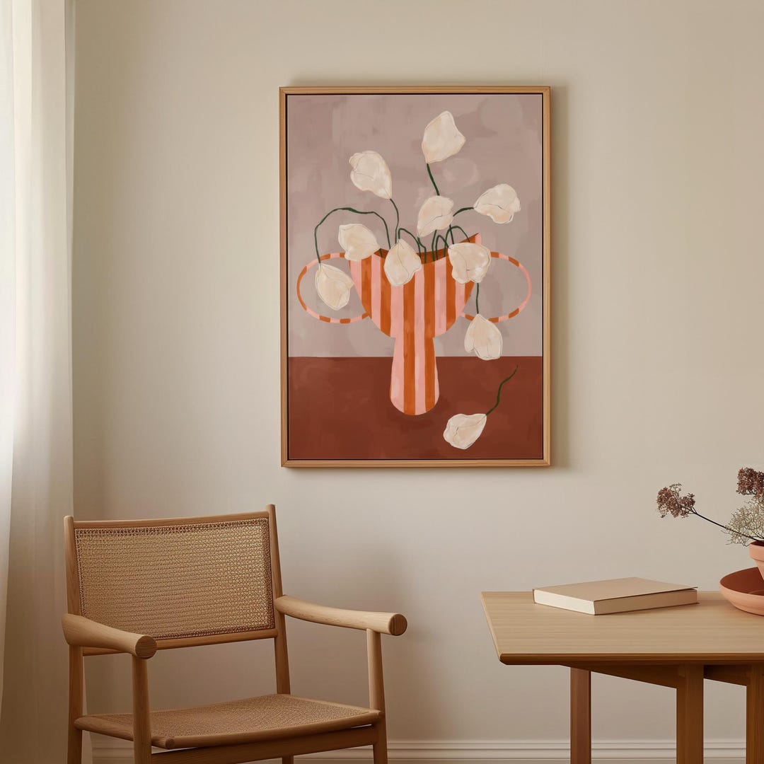 Abstract Floral Vase Art Print, Neutral Botanical Home Decor (Digital Download)