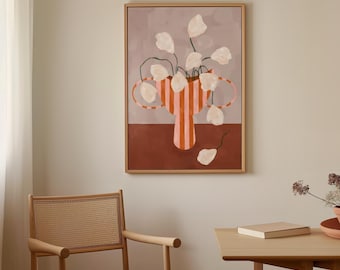 Abstract Floral Vase Art Print, Neutral Botanical Home Decor (Digital Download)