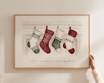 Christmas Stockings Print, Holiday Mantel Art (Digital Download)