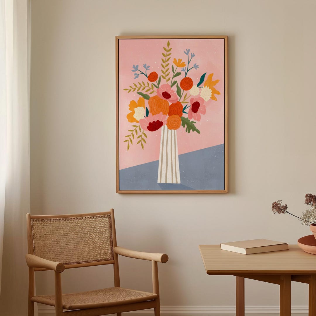 Abstract Floral Vase Art Print, Neutral Botanical Home Decor (digital ...