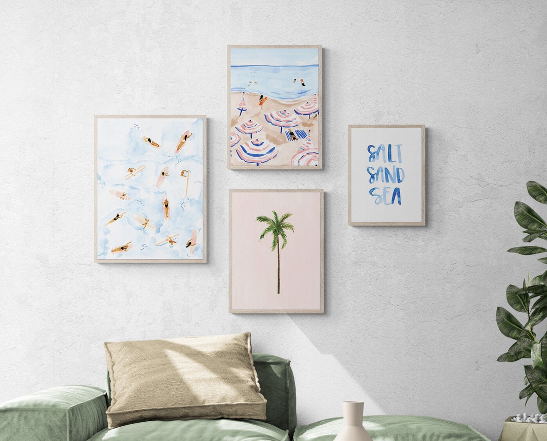 Set of 4 Beachy Wall Art, Beachy Wall Decor, Coastal Wall Art, Beachy