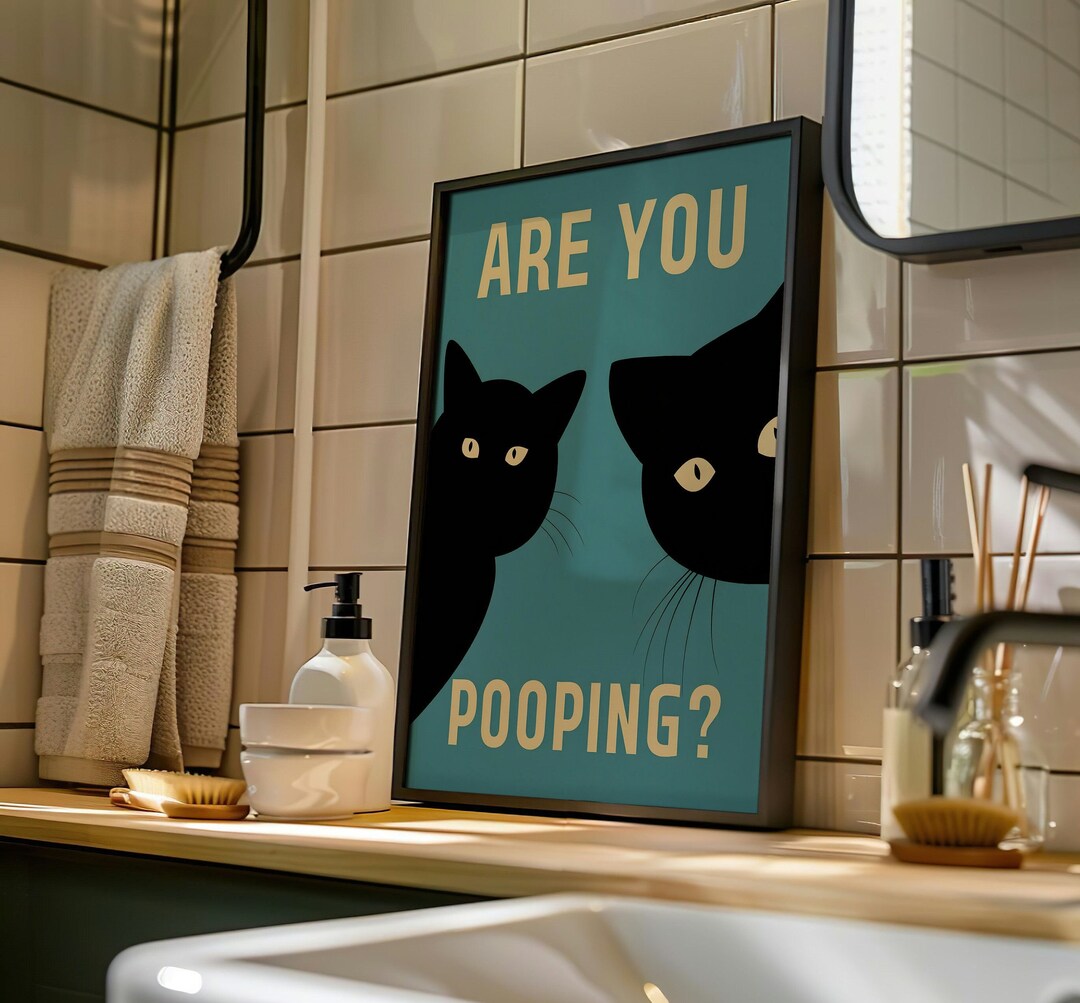 Funny Cat Bathroom Art Print: Toilet Humor Wall Decor (digital Download ...