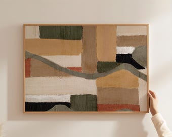 Olive Green Abstract Landscape Art Print, Minimal Textured Wall Decor (Digital Download)