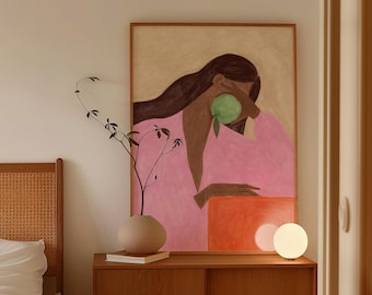 Abstract Woman Art Print | Pink Beige Silhouette (Digital Download)