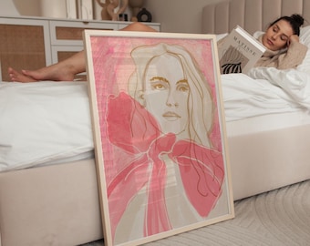 Pink Woman Portrait Print | Abstract Feminine Wall Art (Digital Download)
