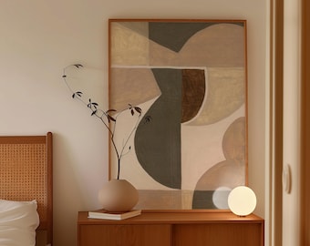 Beige Abstract Geometric Print, Mid-Century Modern Art (Digital Download)