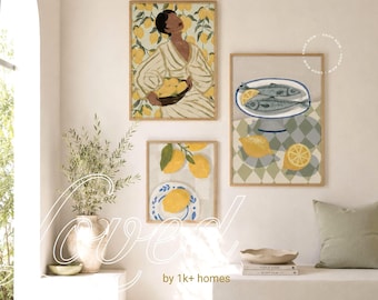 Set of 3 Italian Lemon Kitchen Prints: Coastal Mediterranean Wall Art (Digital Download)