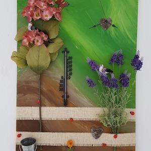 Canvas Garden 50 x 70 cm Acrylic Clockwork Flowers Thermometer