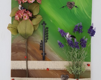 Canvas Garden 50 x 70 cm Acrylic Clockwork Flowers Thermometer