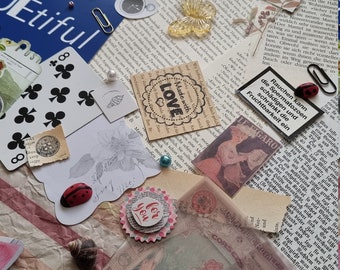 Bundle Kit mit 80 Stück Material Basteln, Buchseiten, Collagen, Vintage Papier, Junk Journal, Scrapbooking, Ephemera